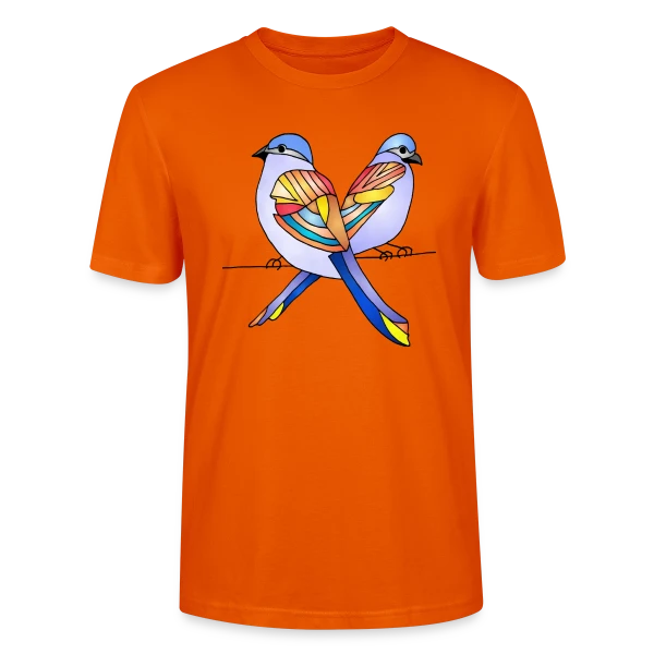 Maquette de T-shirt bio CRAFTER Stanley Stella Unisexe « Duo Oiseaux Colorés » à personnaliser