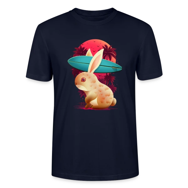 Maquette de T-shirt bio CRAFTER Stanley Stella Unisexe « Lapin Surfeur Estival » à personnaliser