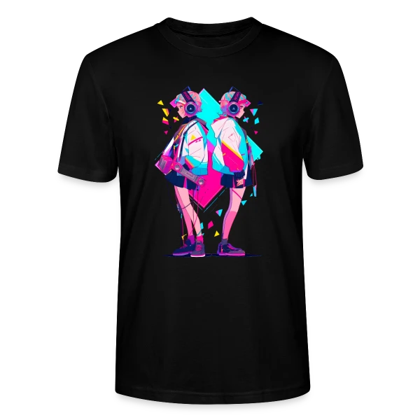 Maquette de T-shirt bio CRAFTER Stanley Stella Unisexe « Jumelles Anime Rétro Neon 80s/90s Musique » à personnaliser