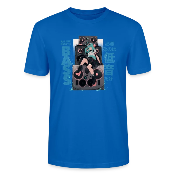 Maquette de T-shirt bio CRAFTER Stanley Stella Unisexe « Fille Anime et Tour de Haut-parleurs - All We Need is Bass » à personnaliser
