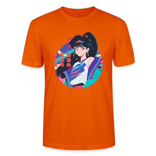 Maquette de T-shirt bio CRAFTER Stanley Stella Unisexe « Fille Anime Rétro 80s/90s Windbreaker » à personnaliser