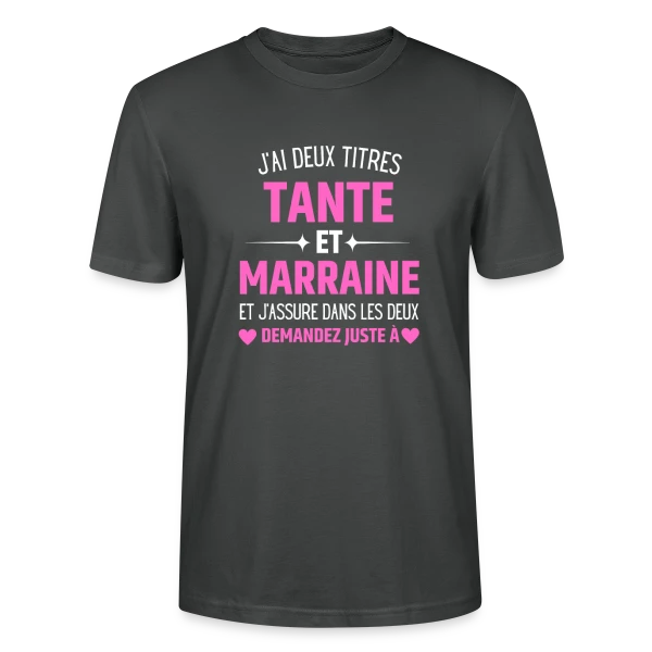 Maquette de T-shirt bio CRAFTER Stanley Stella Unisexe « Tante et Marraine : Le T-shirt Humour Personnalisé avec les Prénoms des Enfants » à personnaliser