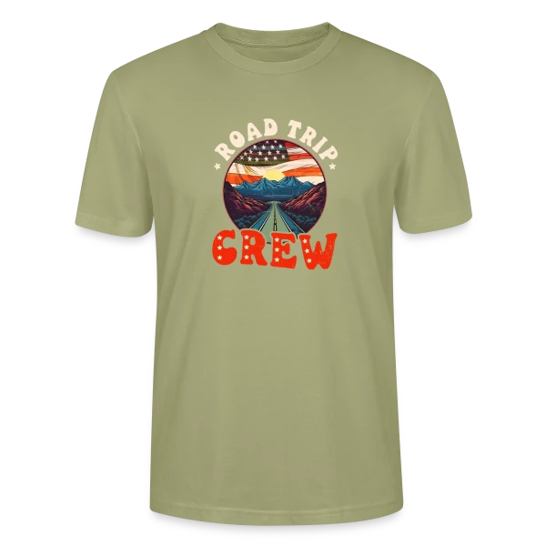 Maquette de T-shirt bio CRAFTER Stanley Stella Unisexe « Équipe Road Trip Américain » à personnaliser