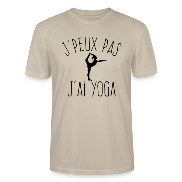 Maquette de T-shirt bio CRAFTER Stanley Stella Unisexe « Humour Yoga: J'Peux Pas, J'ai Yoga ! » à personnaliser