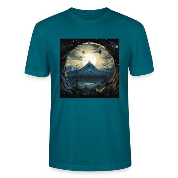 Maquette de T-shirt bio CRAFTER Stanley Stella Unisexe « Paysage Montagneux sous la Lune » à personnaliser
