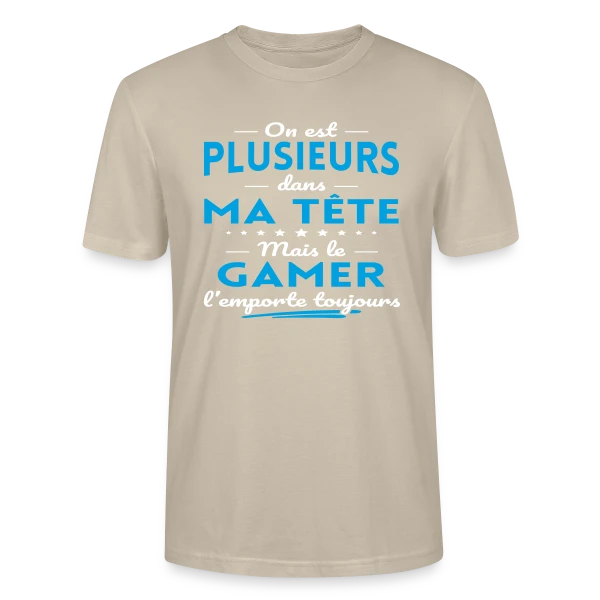 Maquette de T-shirt bio CRAFTER Stanley Stella Unisexe « Humour Gamer: 'On est plusieurs dans ma tête...' » à personnaliser