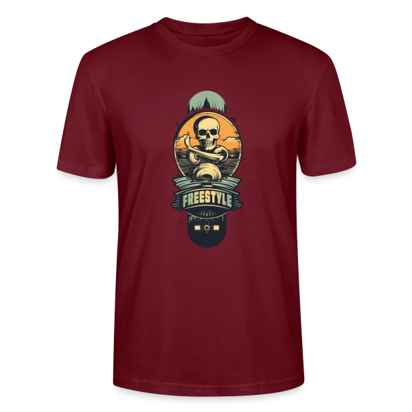 Maquette de T-shirt bio CRAFTER Stanley Stella Unisexe « Skateboard Tête de Mort Rétro » à personnaliser