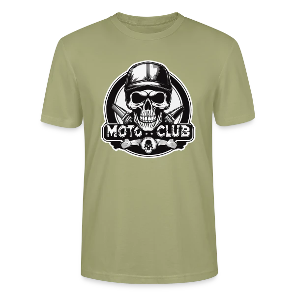 Maquette de T-shirt bio CRAFTER Stanley Stella Unisexe « Tête de Mort Motard Rétro – Club Moto » à personnaliser