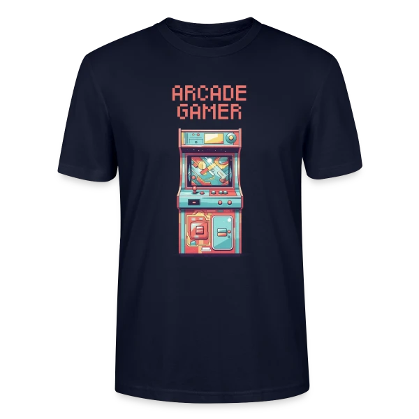 Maquette de T-shirt bio CRAFTER Stanley Stella Unisexe « Arcade Gamer Rétro : Le Culte des Salles Obscures » à personnaliser