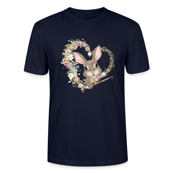 Maquette de T-shirt bio CRAFTER Stanley Stella Unisexe « Lapin de Pâques Artiste : Cœur d'Œufs Pastel » à personnaliser