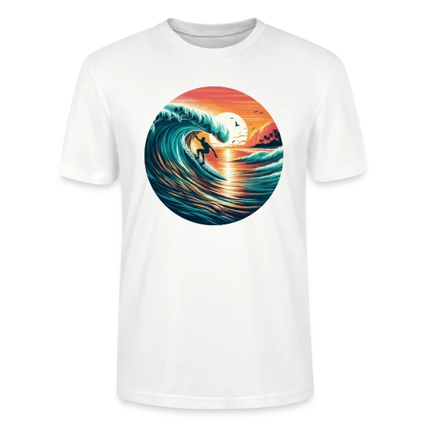 Maquette de T-shirt bio CRAFTER Stanley Stella Unisexe « Sunset Surfer | T-Shirt Ambiance Plage & Coucher de Soleil » à personnaliser