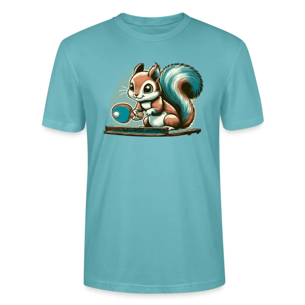 Maquette de T-shirt bio CRAFTER Stanley Stella Unisexe « L'Écureuil Champion de Ping-Pong Cartoon » à personnaliser