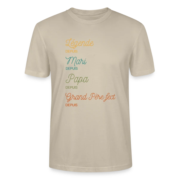 Maquette de T-shirt bio CRAFTER Stanley Stella Unisexe « Grand Père-fect : Légende Personnalisée (Papa, Mari) » à personnaliser