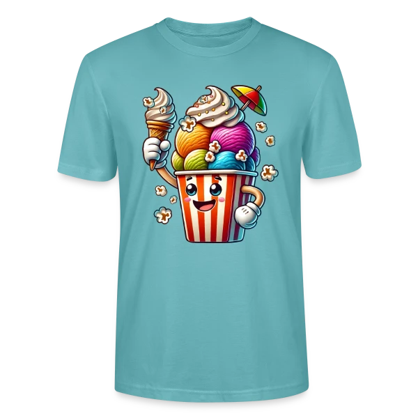 Maquette de T-shirt bio CRAFTER Stanley Stella Unisexe « Glace Comic : Fun, Fraîcheur Estivale & Gourmandise » à personnaliser