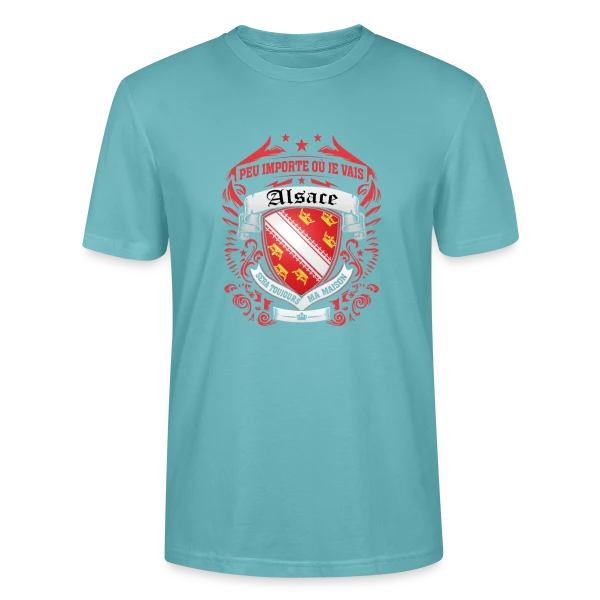Maquette de T-shirt bio CRAFTER Stanley Stella Unisexe « Alsace Mon Cœur Ma Maison » à personnaliser