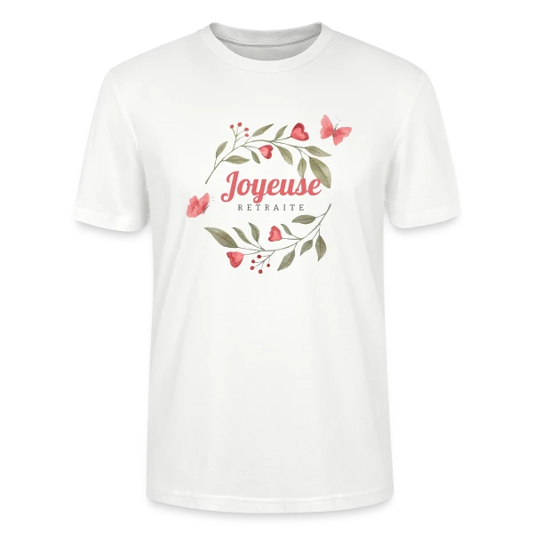 Maquette de T-shirt bio CRAFTER Stanley Stella Unisexe « Joyeuse Retraite : L'Humour au Rendez-vous ! » à personnaliser