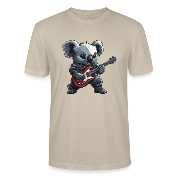 Maquette de T-shirt bio CRAFTER Stanley Stella Unisexe « Koala Rocker Guitariste Heavy Metal » à personnaliser