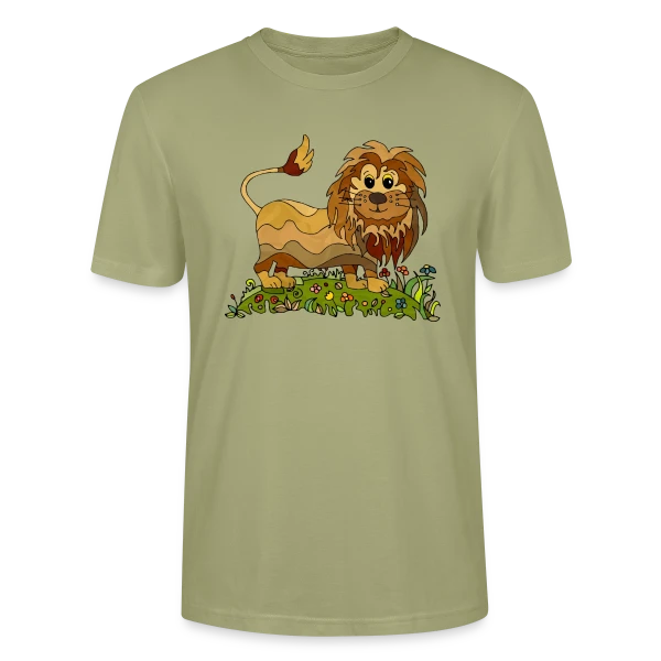 Maquette de T-shirt bio CRAFTER Stanley Stella Unisexe « Lion Joyeux Prairie Fleurie » à personnaliser
