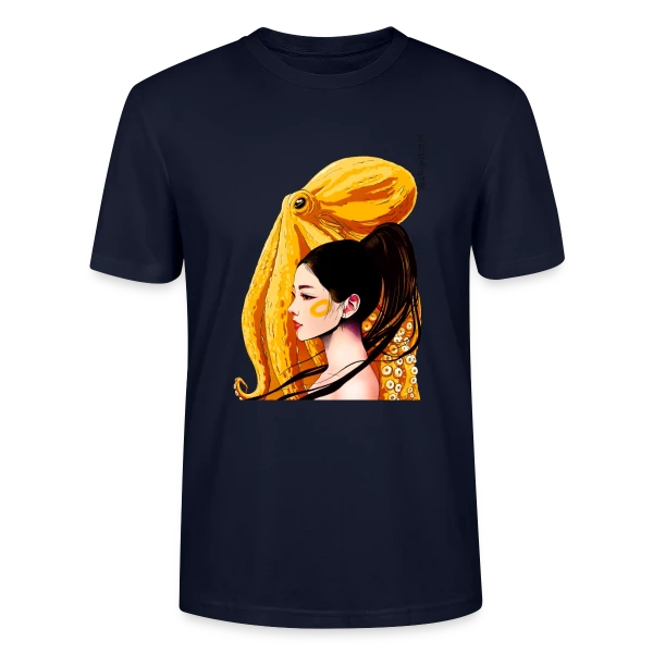 Maquette de T-shirt bio CRAFTER Stanley Stella Unisexe « Poulpe aux Anneaux Jaunes Vifs » à personnaliser