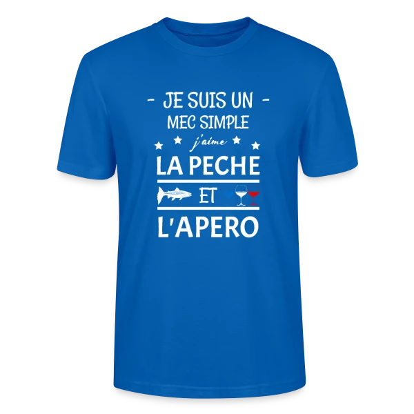 Maquette de T-shirt bio CRAFTER Stanley Stella Unisexe « Je Suis Un Mec Simple : Pêche et Apéro » à personnaliser