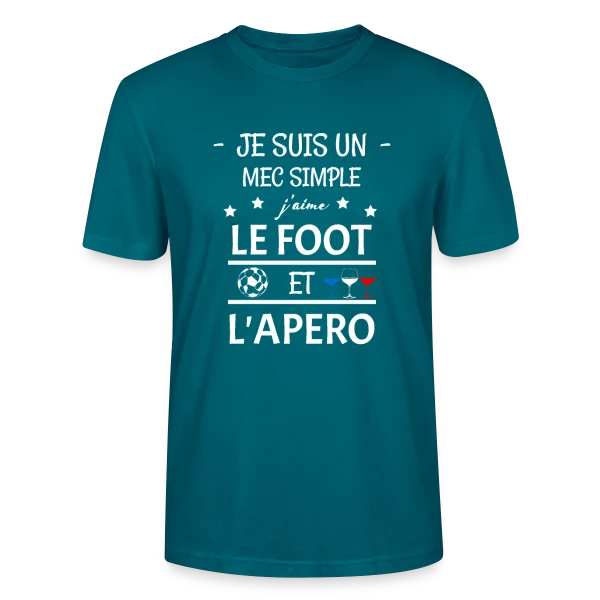 Maquette de T-shirt bio CRAFTER Stanley Stella Unisexe « Je Suis Un Mec Simple : Foot et Apéro » à personnaliser