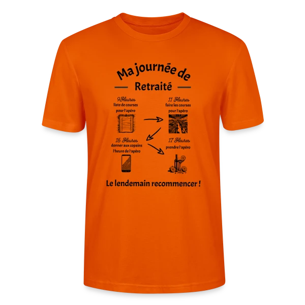 Maquette de T-shirt bio CRAFTER Stanley Stella Unisexe « Joyeuse Retraite - Nouvelle Vie, Plus de Loisirs » à personnaliser