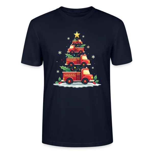 Maquette de T-shirt bio CRAFTER Stanley Stella Unisexe « Camion de Pompiers Amusant - Noël » à personnaliser