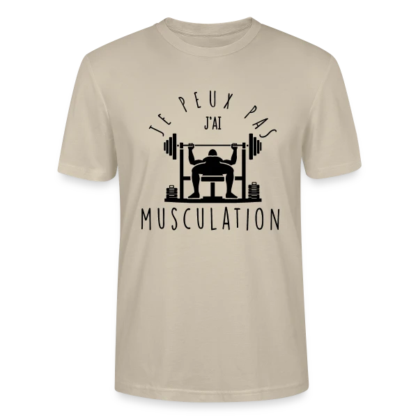 Maquette de T-shirt bio CRAFTER Stanley Stella Unisexe « Humour Musculation: Je Peux Pas, J'ai Muscu » à personnaliser
