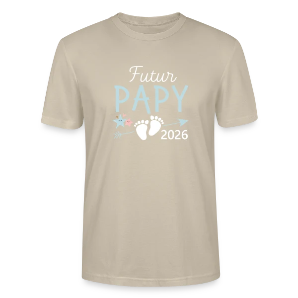 Maquette de T-shirt bio CRAFTER Stanley Stella Unisexe « Annonce Grossesse "Futur Papy 2026" - Bientôt Grand-Père » à personnaliser