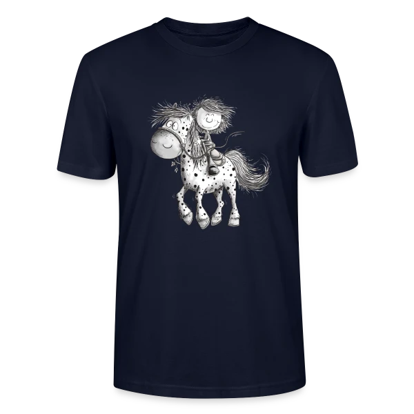 Maquette de T-shirt bio CRAFTER Stanley Stella Unisexe « Cheval et cavalier rigolos - Dessin animé » à personnaliser