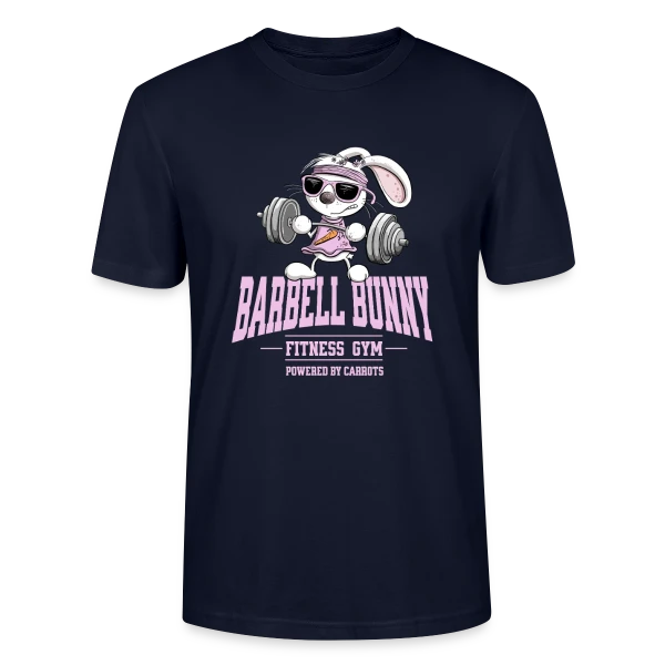 Maquette de T-shirt bio CRAFTER Stanley Stella Unisexe « Lapin Fitness Musculation - 'Powered by Carrots' » à personnaliser