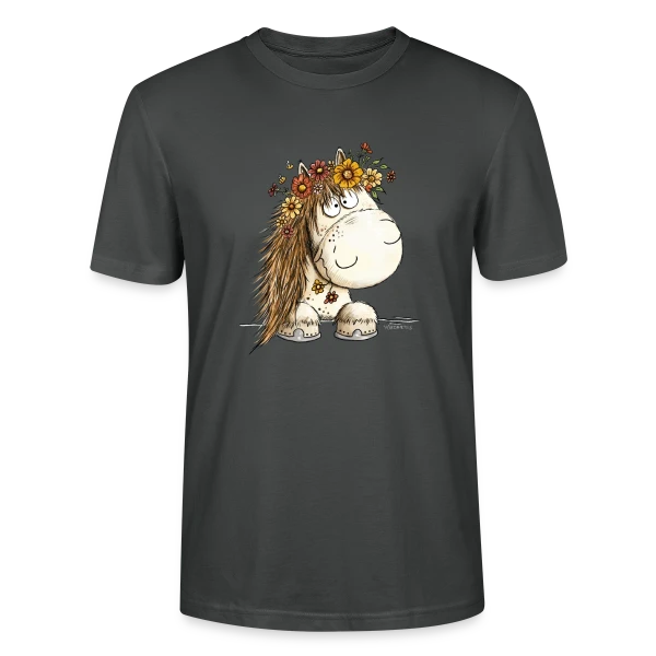 Maquette de T-shirt bio CRAFTER Stanley Stella Unisexe « Cheval Adorable avec Couronne de Fleurs - Cartoon » à personnaliser