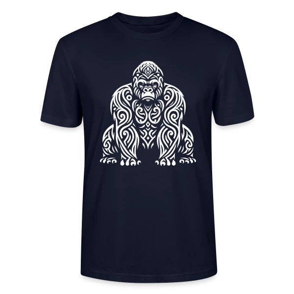 Maquette de T-shirt bio CRAFTER Stanley Stella Unisexe « Gorille Tribal - Design Ethnique Sauvage » à personnaliser