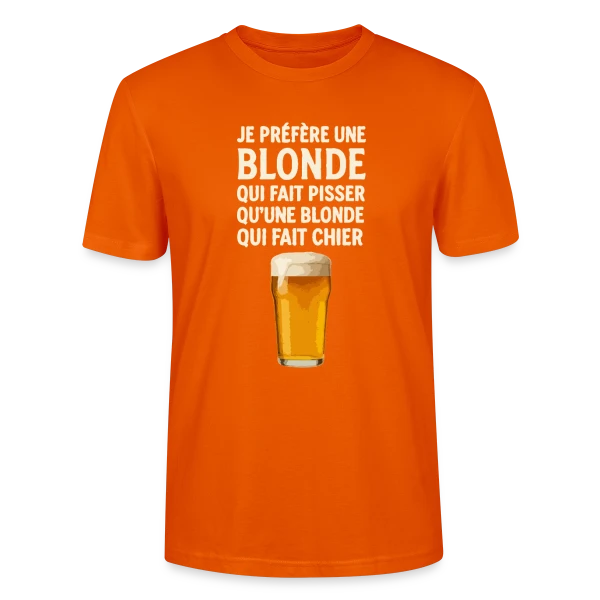 Maquette de T-shirt bio CRAFTER Stanley Stella Unisexe « Je Préfère Une Blonde : Humour de Bistrot & Bière » à personnaliser