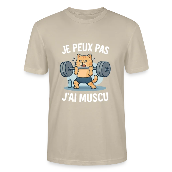 Maquette de T-shirt bio CRAFTER Stanley Stella Unisexe « Je Peux Pas, J'ai Muscu ! Chat Bodybuilder Humour » à personnaliser