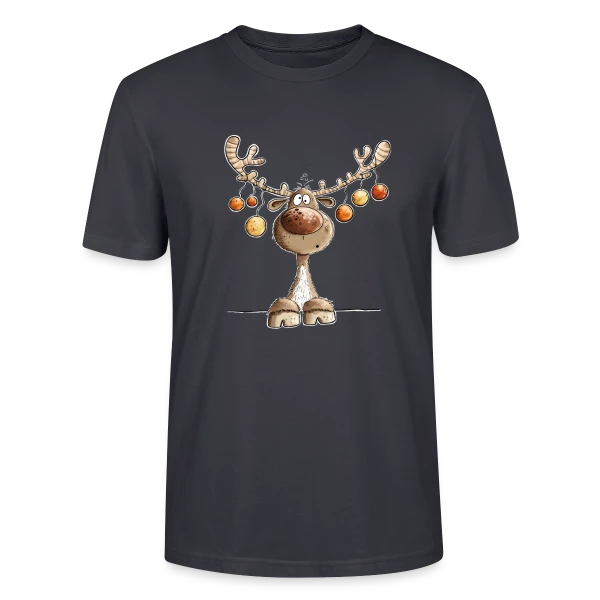 Maquette de T-shirt bio CRAFTER Stanley Stella Unisexe « Rennes Festifs et Boules de Noël » à personnaliser
