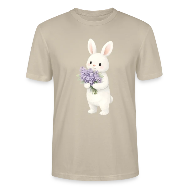 Maquette de T-shirt bio CRAFTER Stanley Stella Unisexe « Lapin dans les Lilas - Douceur Printanière » à personnaliser