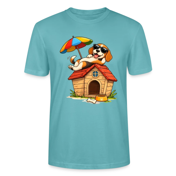 Maquette de T-shirt bio CRAFTER Stanley Stella Unisexe « Chien Beagle en Vacances à la Maison » à personnaliser