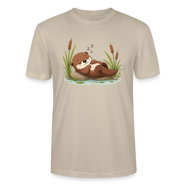 Maquette de T-shirt bio CRAFTER Stanley Stella Unisexe « Loutre Endormie dans les Roseaux - Douceur Naturelle » à personnaliser