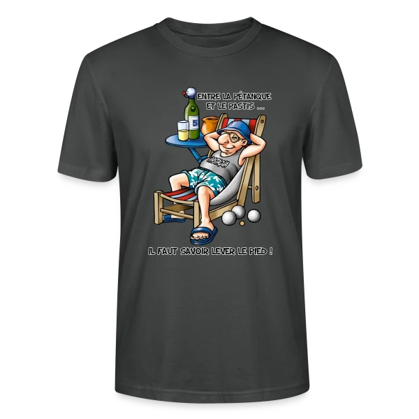 Maquette de T-shirt bio CRAFTER Stanley Stella Unisexe « Entre la Pétanque et l'Apéro » à personnaliser