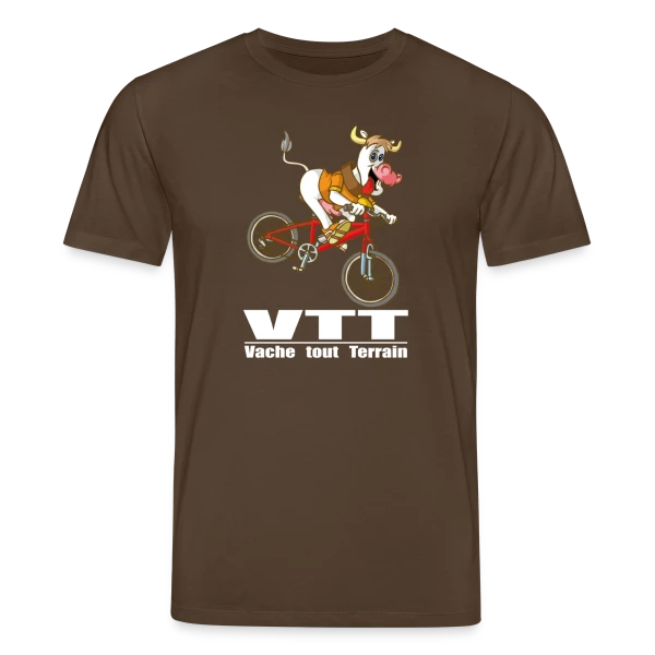 Maquette de T-shirt bio CREATOR Stanley/Stella Unisexe « Vache VTT : L'Aventure à la Campagne » à personnaliser