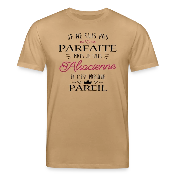Maquette de T-shirt bio CREATOR Stanley/Stella Unisexe « Pas Parfaite Mais Alsacienne » à personnaliser