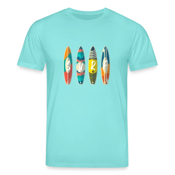 Maquette de T-shirt bio CREATOR Stanley/Stella Unisexe « Surf : Planche & Soleil | Idée Cadeau Jeunesse » à personnaliser