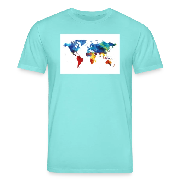 Maquette de T-shirt bio CREATOR Stanley/Stella Unisexe « Carte du Monde Aquarelle » à personnaliser