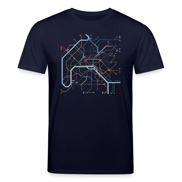 Maquette de T-shirt bio CREATOR Stanley/Stella Unisexe « Plan Métro Paris Coloré » à personnaliser