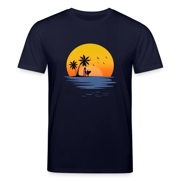 Maquette de T-shirt bio CREATOR Stanley/Stella Unisexe « Coucher de Soleil Plage Surfeurs » à personnaliser