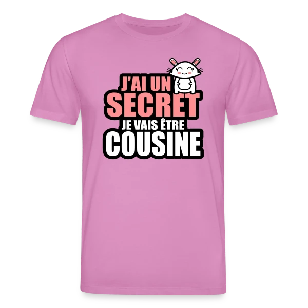 Maquette de T-shirt bio CREATOR Stanley/Stella Unisexe « J'ai un Secret : Je Deviens Cousine ! Annonce Fun » à personnaliser