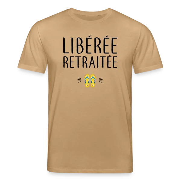 Maquette de T-shirt bio CREATOR Stanley/Stella Unisexe « 'Libérée Retraitée' - L'Humour pour Célébrer Sa Nouvelle Vie » à personnaliser