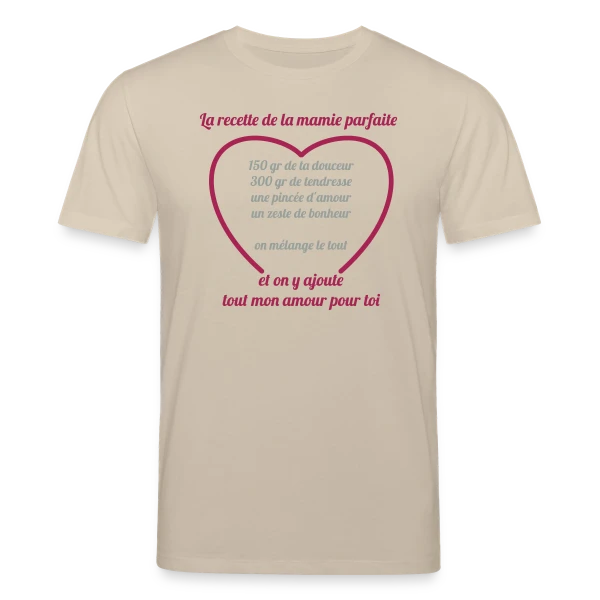 Maquette de T-shirt bio CREATOR Stanley/Stella Unisexe « La Recette Parfaite de Mamie » à personnaliser