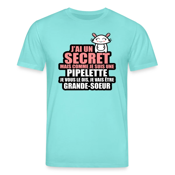 Maquette de T-shirt bio CREATOR Stanley/Stella Unisexe « Annonce Grossesse : J'ai Un Secret, Je Vais Être Grande-Sœur » à personnaliser